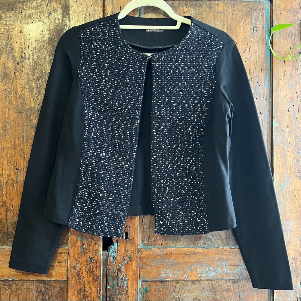 J. Mclaughlin Black Sparkle Tweed Blazer With Hook An… Gem